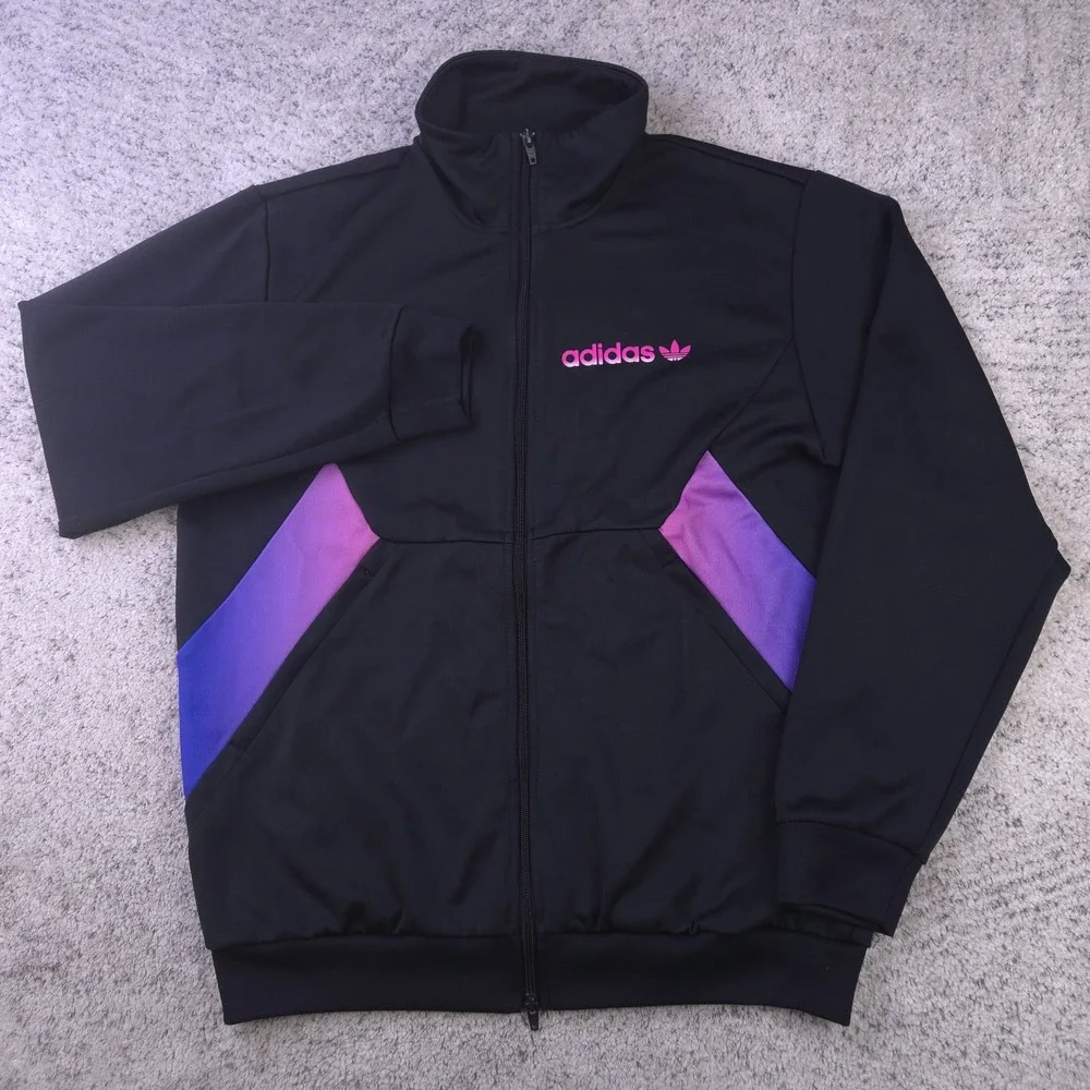 Adidas Track Jacket Mens Large Degrade Full Zip Black Pink Purple Mock Neck